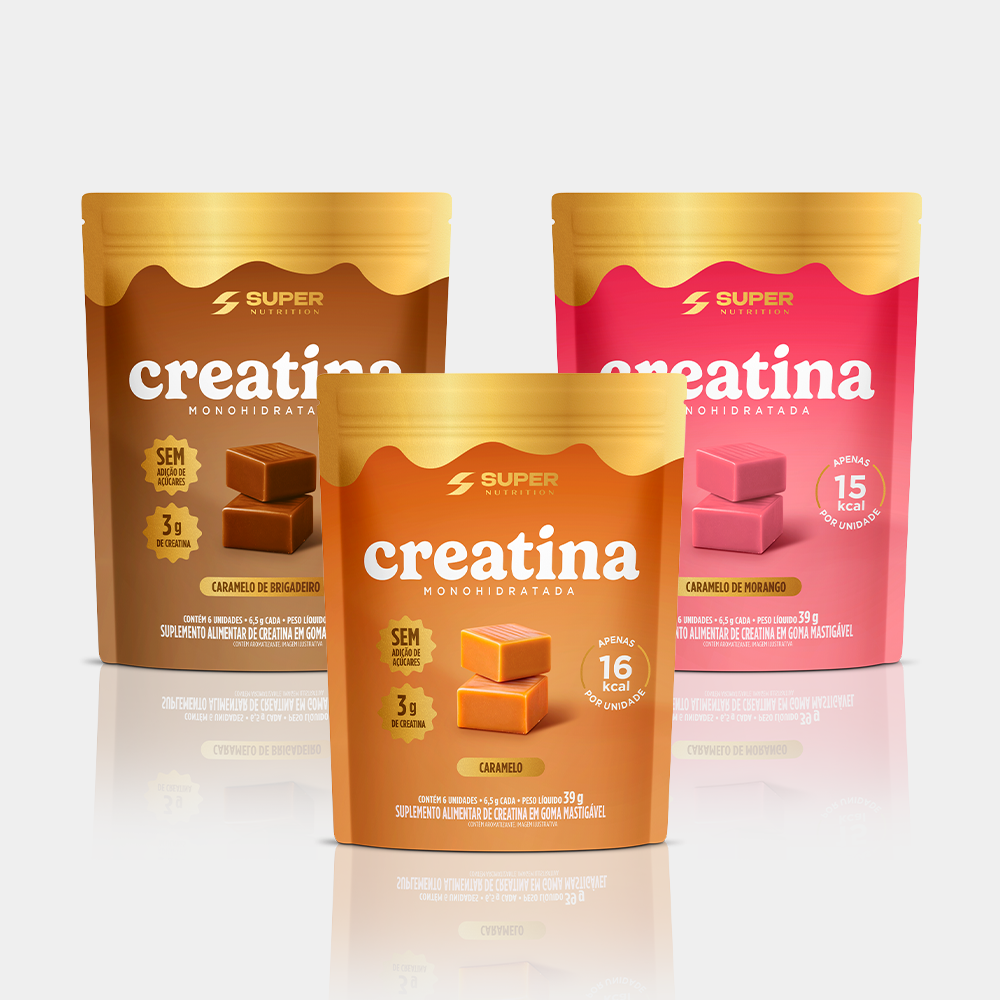 Caramelos de Creatina | Combo 3 Mini Packs (Caramelo, Brigadeiro e Morango)